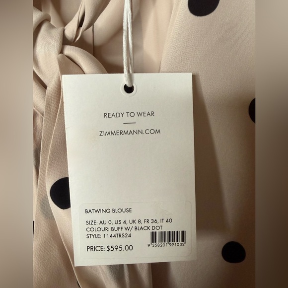 NWT ZIMMERMANN Batwing Polka Dot-Print Shirt $595 AU 0/ Small - Picture 12 of 12